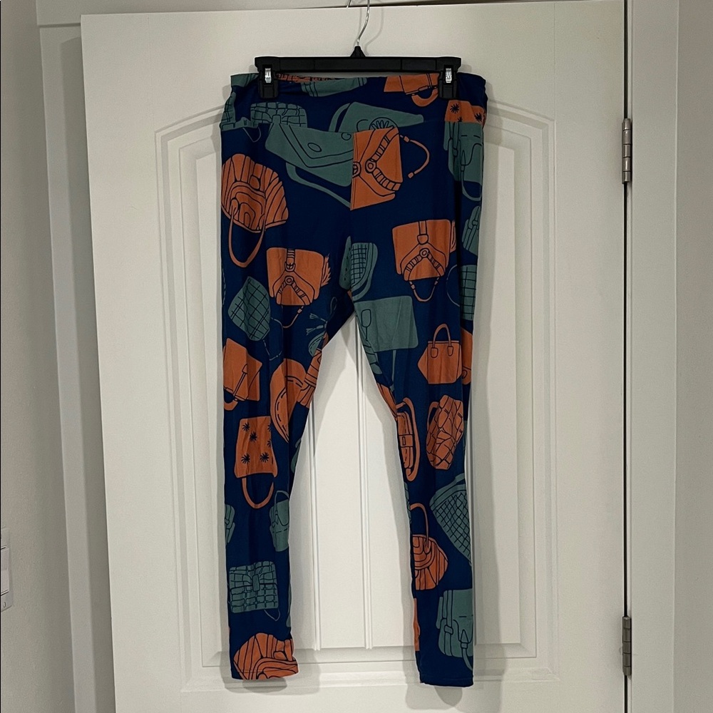 LuLaRoe Blue and Pink Patterned Leggings